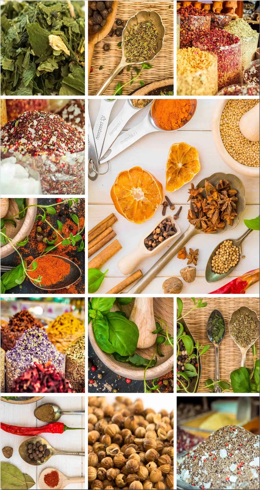 Collage Mit Gewürzen, Kräutern Hülsenfrüchte Obst Gemüse Collage Mit Gewürzen, Kräutern Hülsenfrüchte Obst
