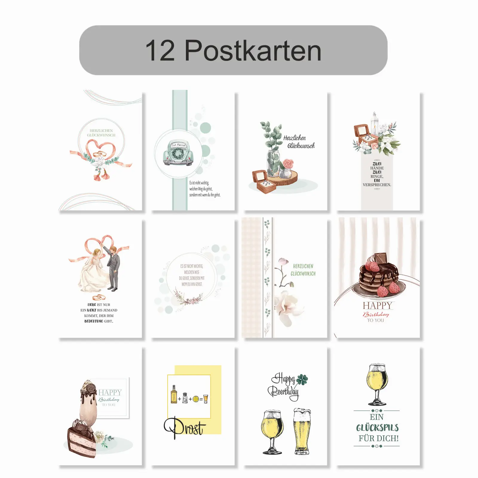 Glückwunschpostkarten für Hochzeit und Geburtstag 12 Stück Din A6 Glückwunschpostkarten für Hochzeit und Geburtstag 12 Stück