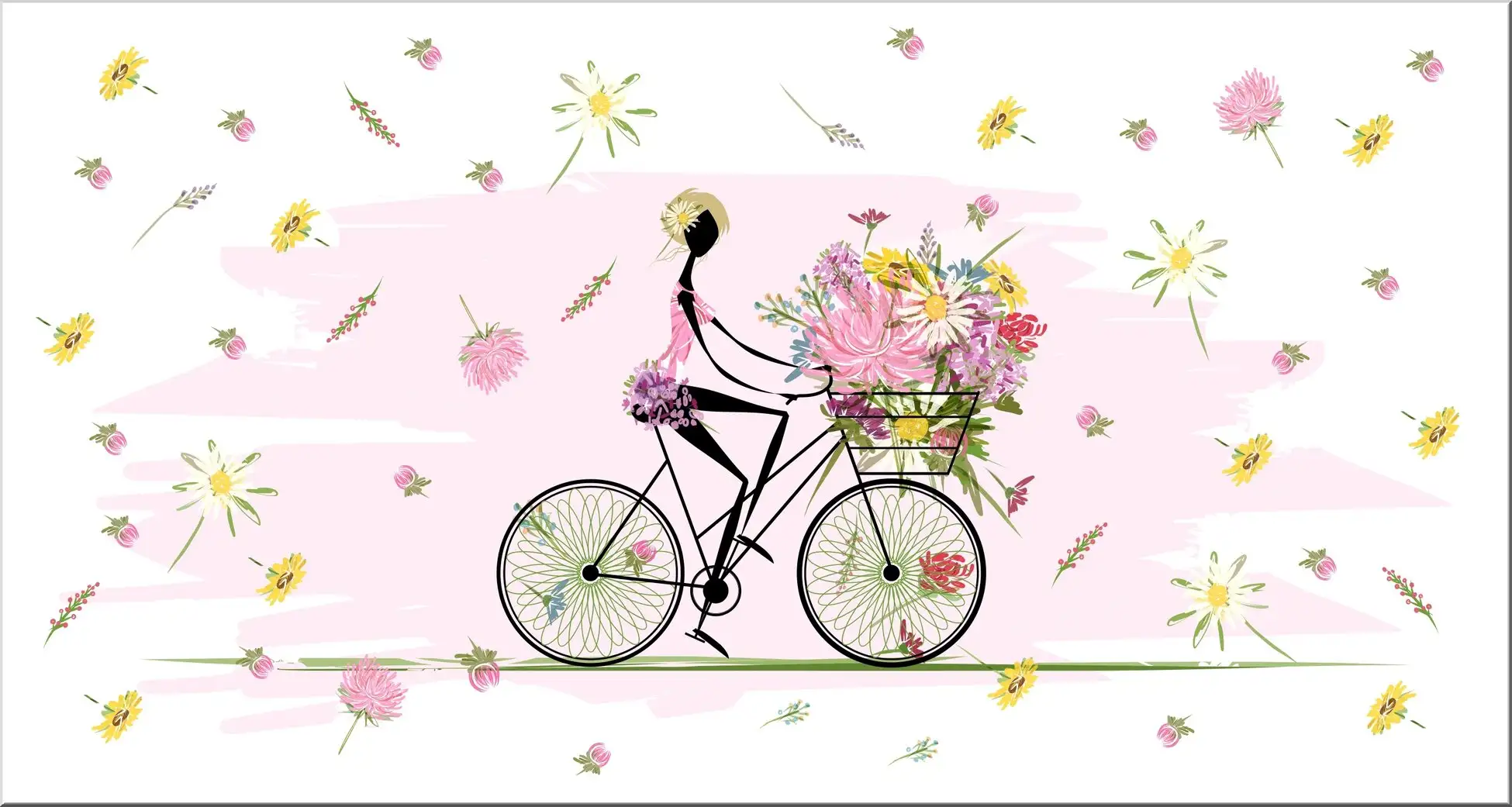 Maxi Postkarte Blumenfrau Auf Fahrrad Lila Maxi Postkarte Blumenfrau Auf Fahrrad
