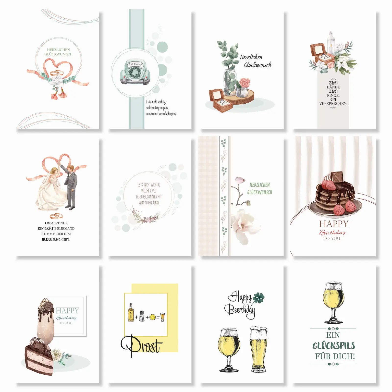 Postkartenset mit 12 verschiedenen Glückwünschen Din A6 Format Postkartenset mit 12 verschiedenen Glückwünschen Din A6