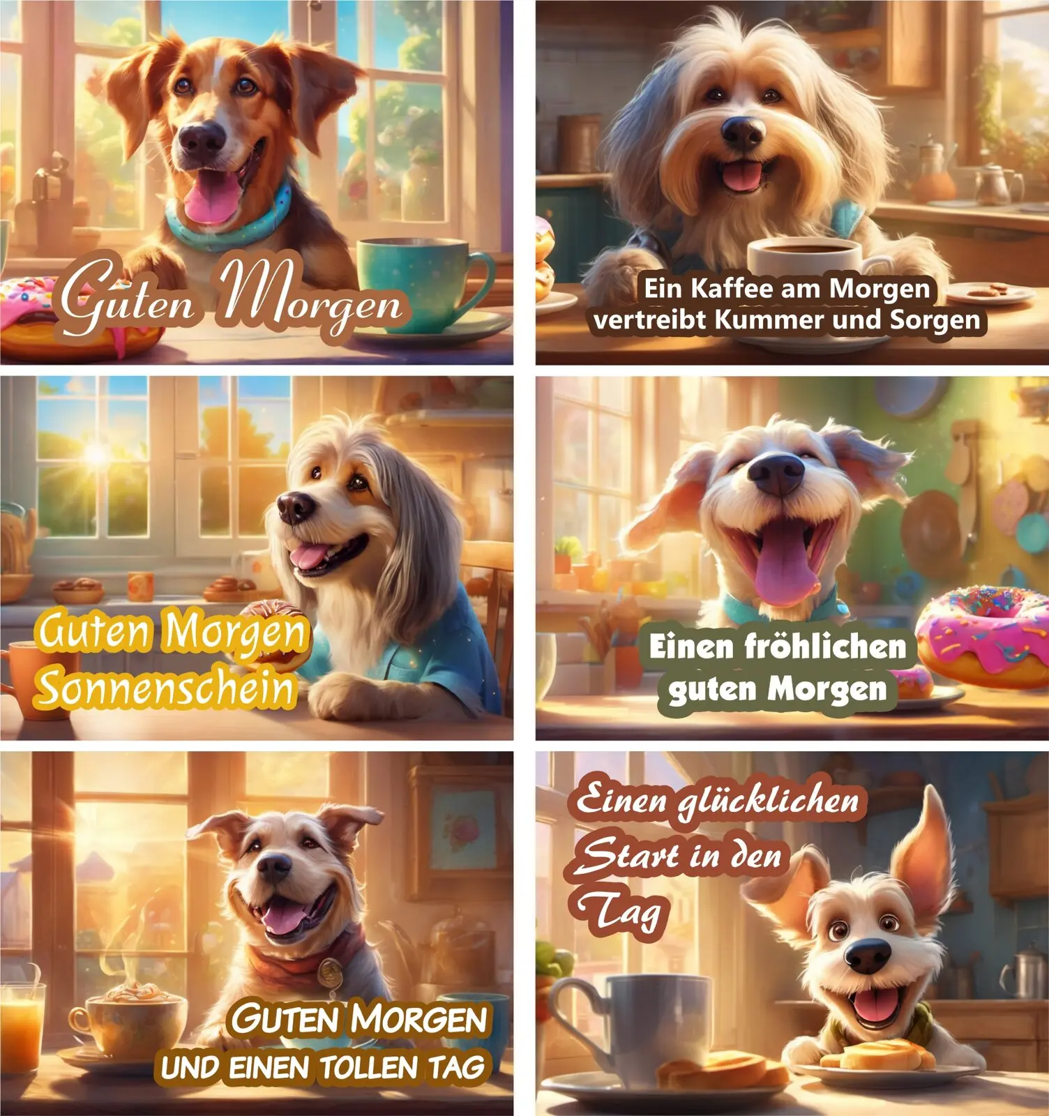 6 Postkarten mit lustigen Guten Morgen Hunden als Set A6 6 Postkarten mit lustigen Guten Morgen Hunden als Set